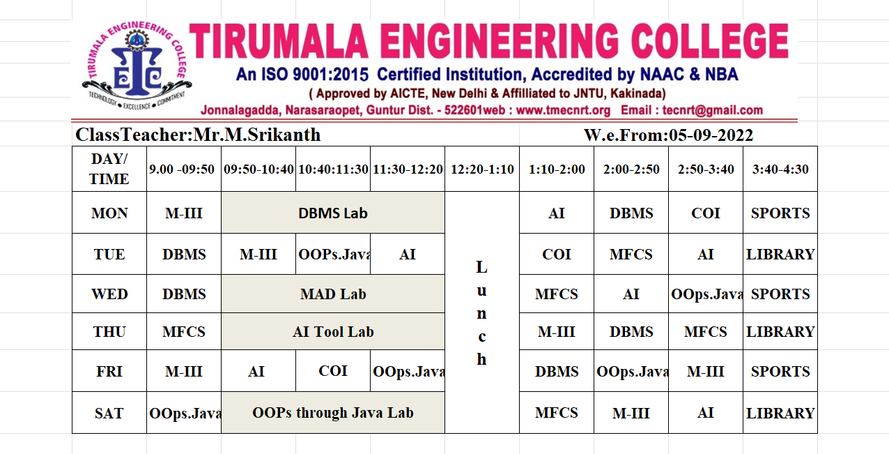 AIML timetable