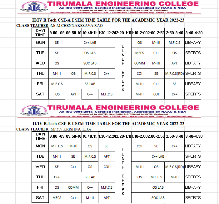 cse timetable