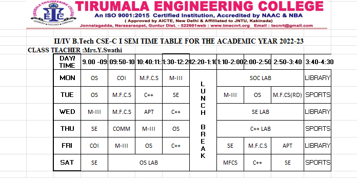 cse timetable