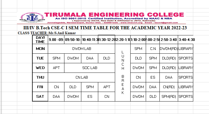 cse timetable