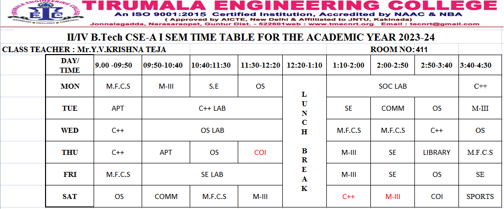 cse timetable