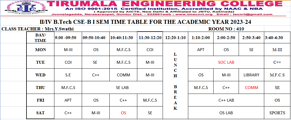 cse timetable