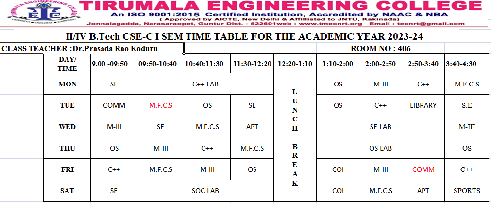 cse timetable