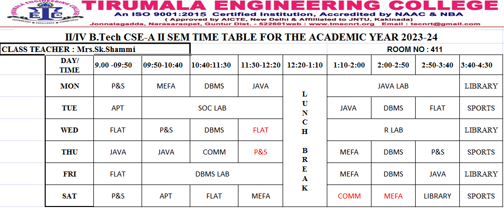 cse timetable