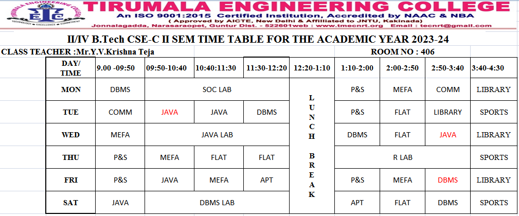cse timetable