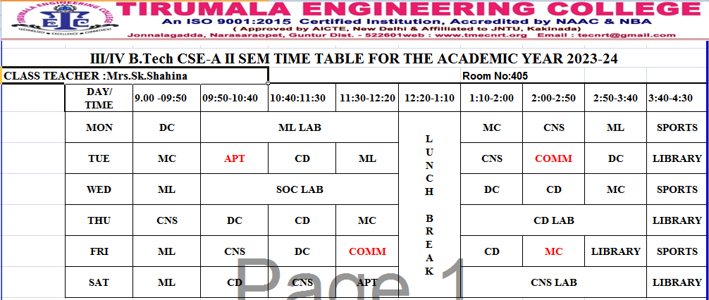 cse timetable