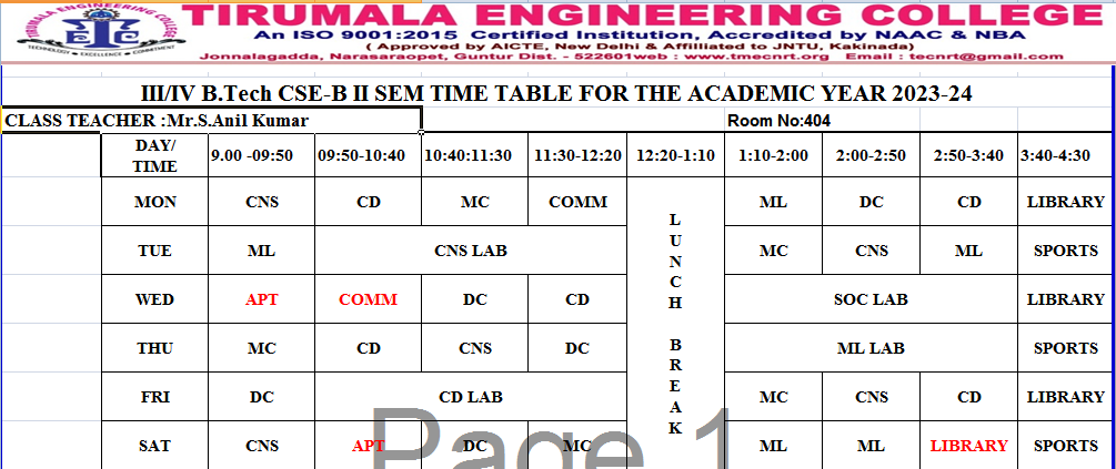 cse timetable