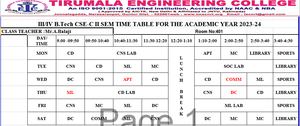 cse timetable