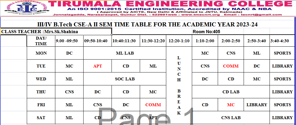 cse timetable
