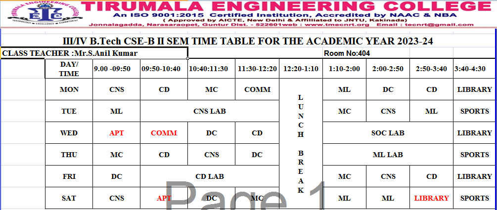 cse timetable