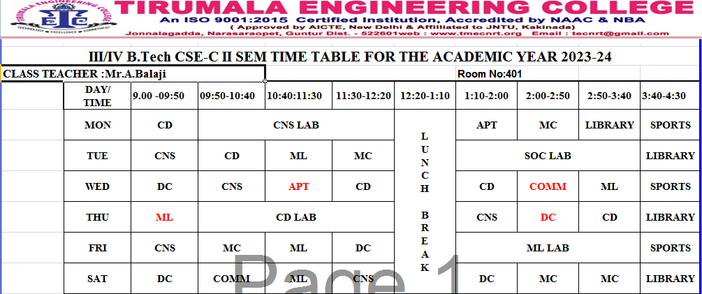 cse timetable