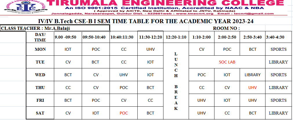 cse timetable