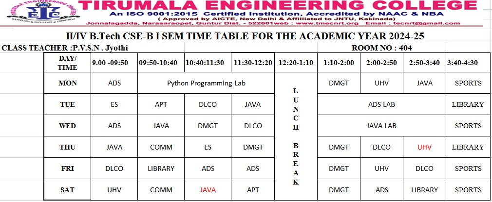 cse timetable