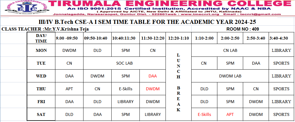 cse timetable