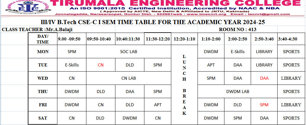 cse timetable