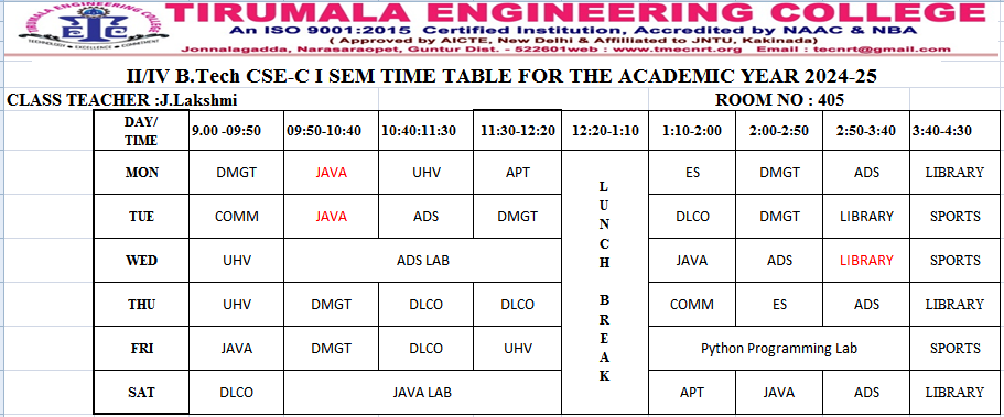 cse timetable
