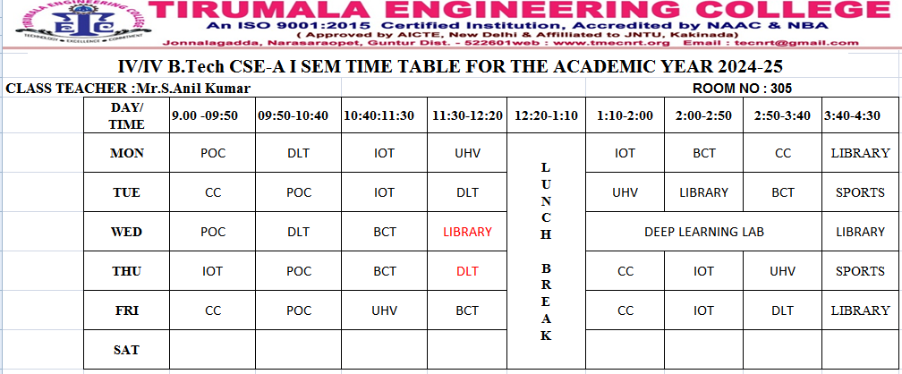 cse timetable