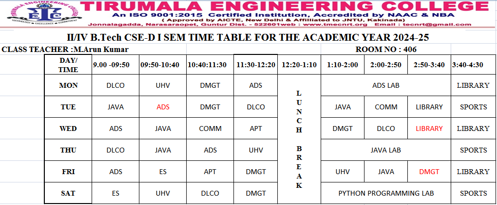 cse timetable